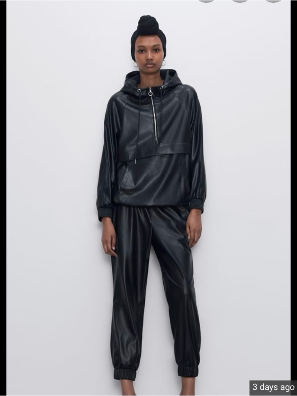 Zara Black Faux Leather Jogger Set - Women's